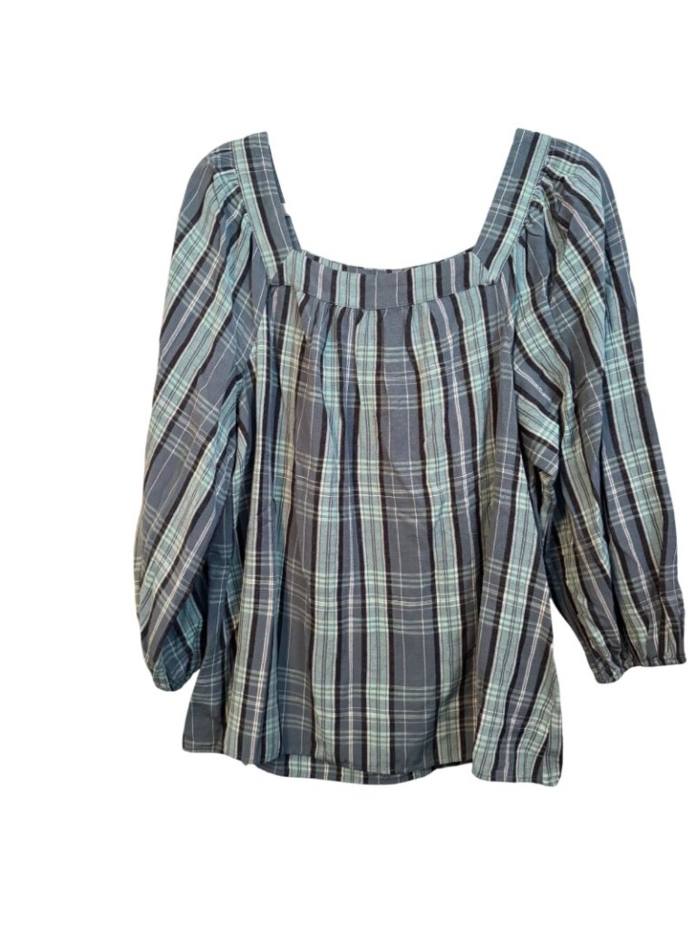 Lauren Conrad Sz L Plaid Square Neck Blouse Long Sleeve Lightweight Blouse - Picture 7 of 12
